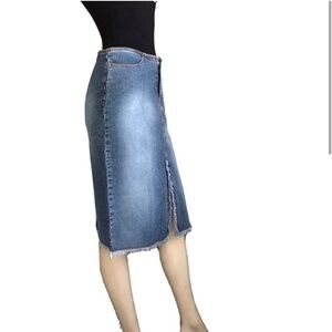 STRETCH Mid wash denim midi pencil skirt blue S:26